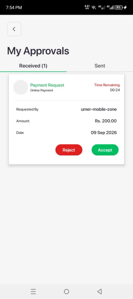 Easypaysa approval screen to deposit money.